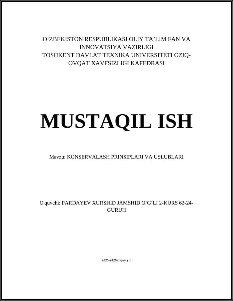 KONSERVALASH PRINSIPLARI VA USLUBLARI