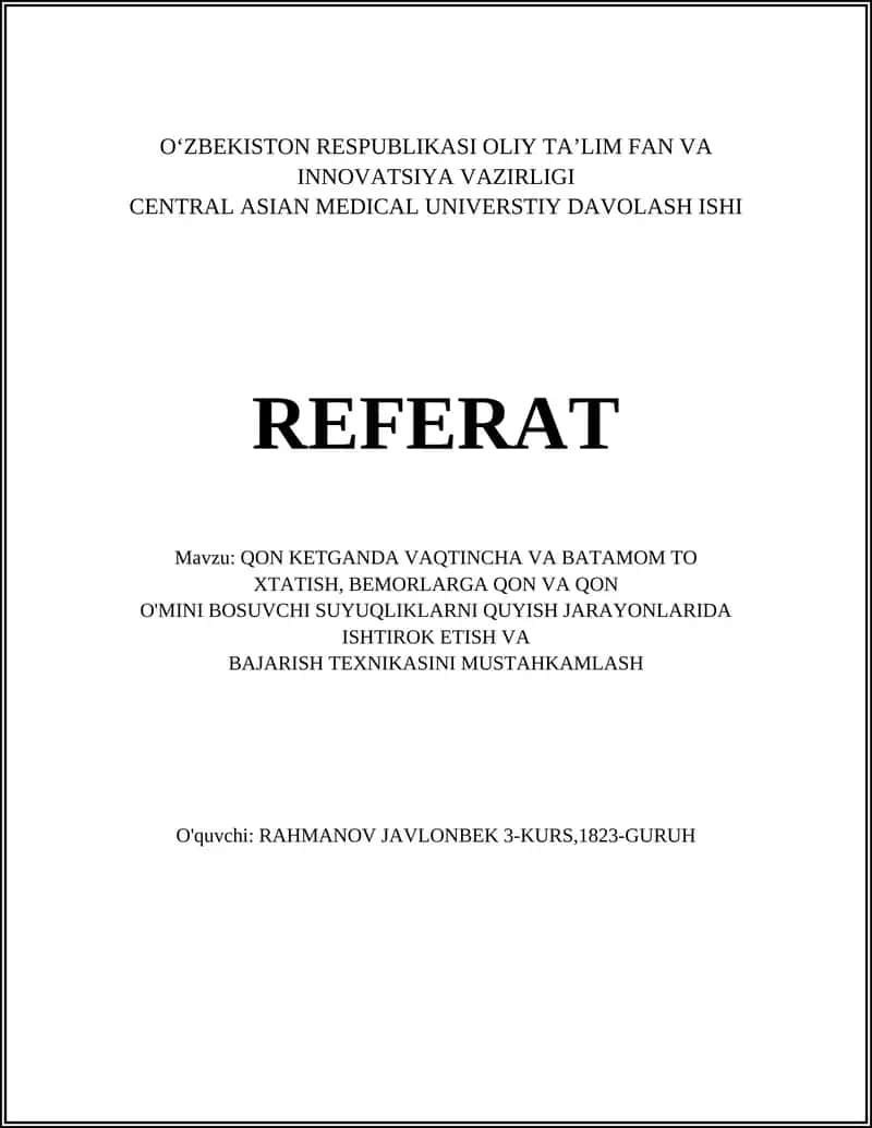 Qonni vaqtincha to'xtatishning asosiy usullari
