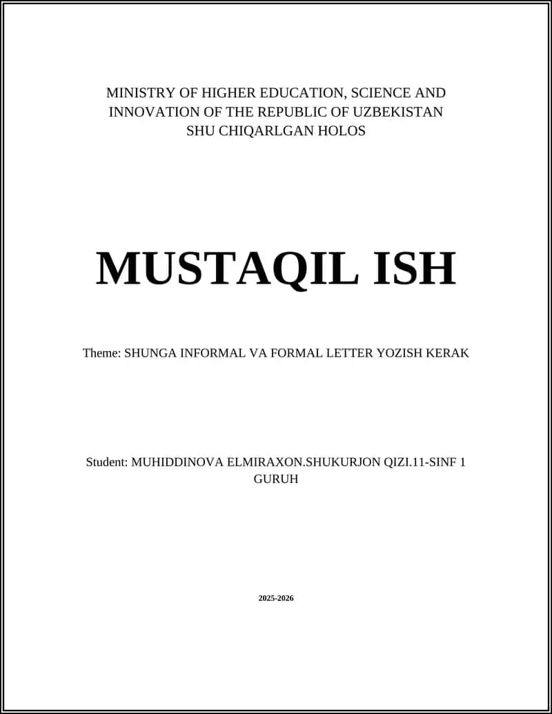 SHUNGA INFORMAL VA FORMAL LETTER YOZISH KERAK