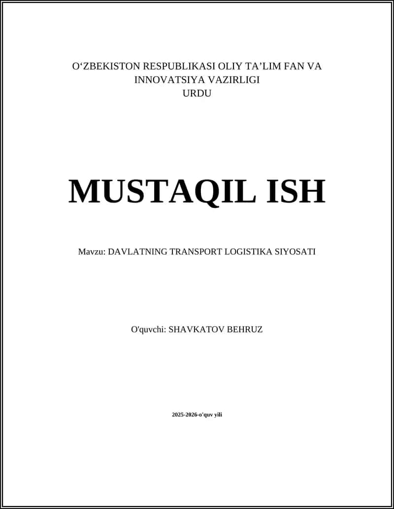 Davlatning transport logistika siyosati