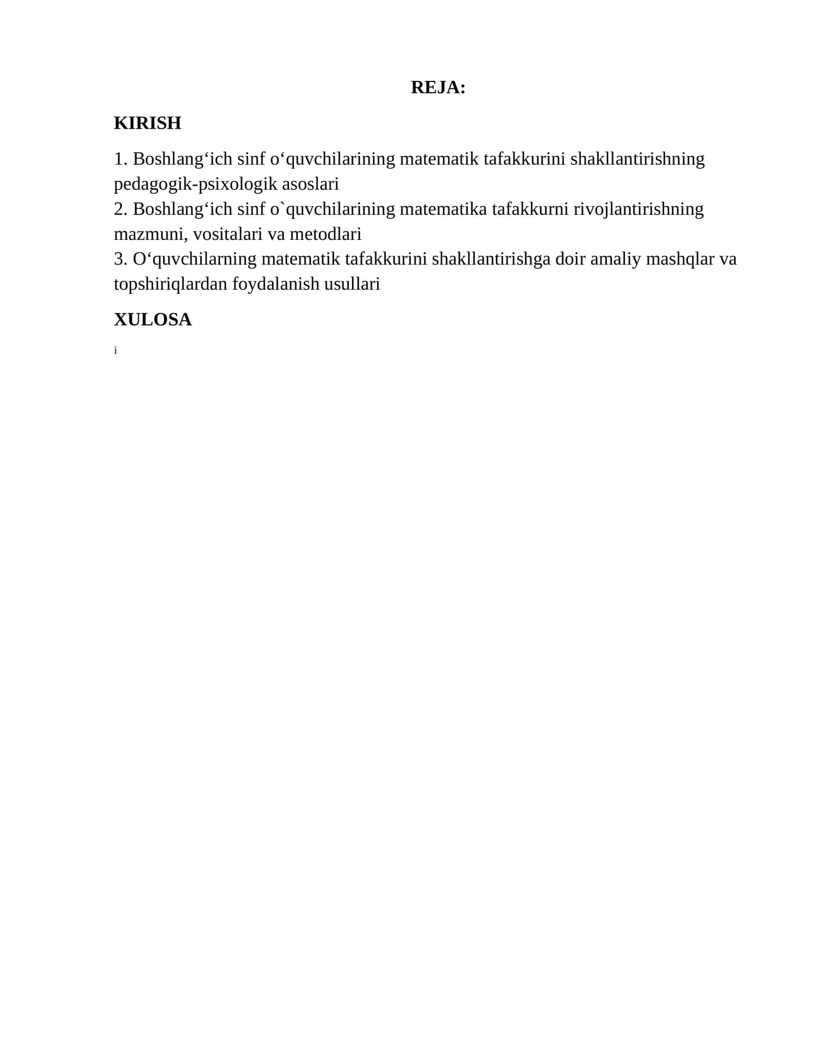 Boshlang‘ich sinf o‘quvchilarining matematik tafakkurini shakllantirishning pedagogik-psixologik asoslari