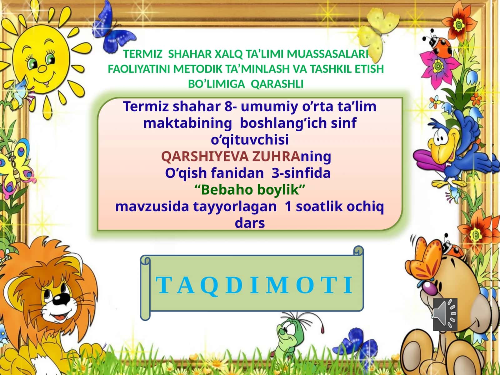 3-sinf O'qish fanidan dars ishlanma. Bebaho boylik