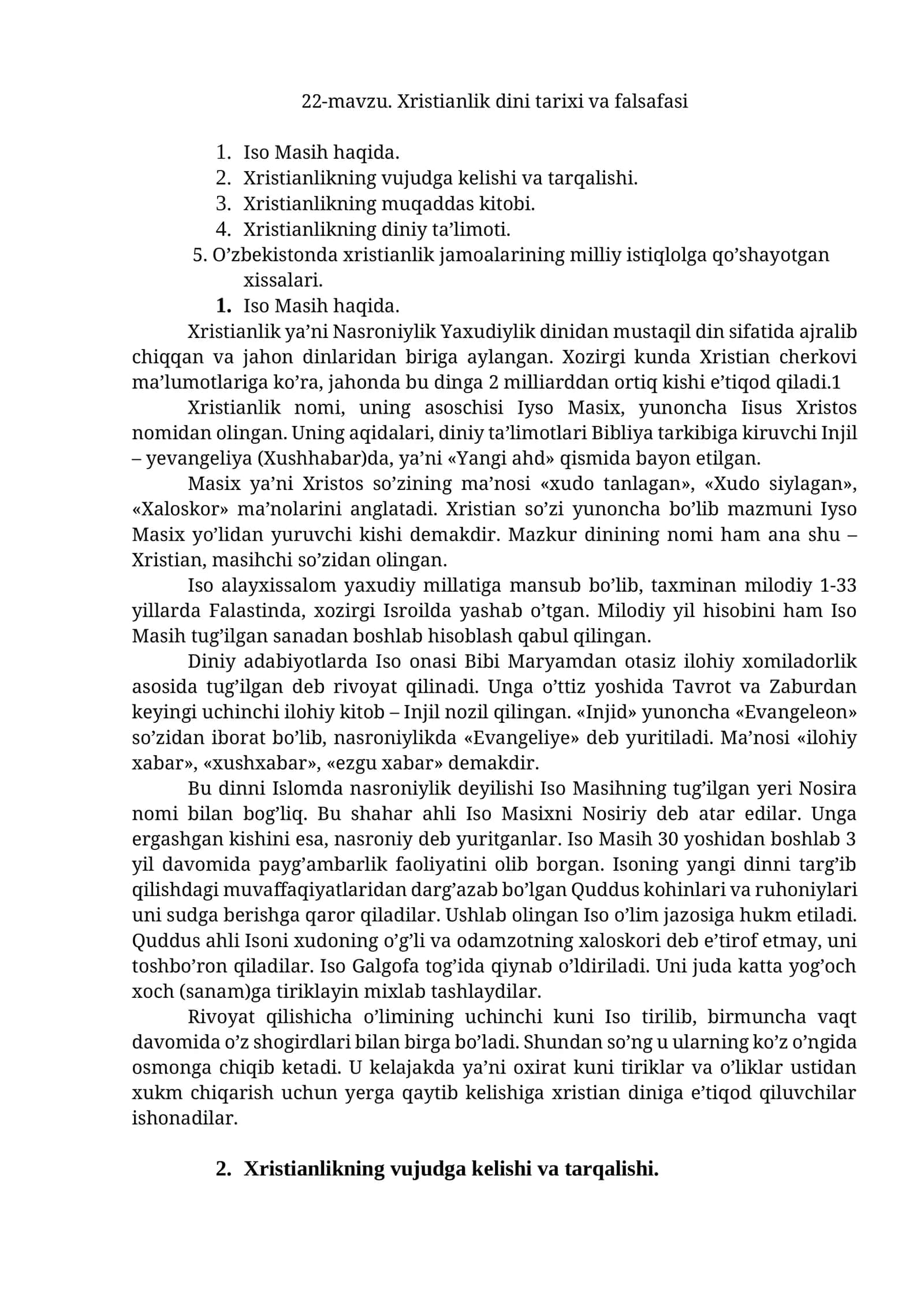Xristianlik dini tarixi va falsafasi