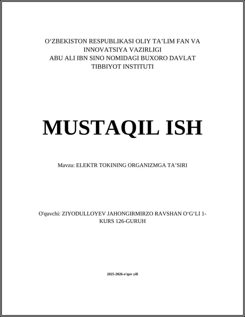 ELEKTR TOKINING ORGANIZMGA TAʼSIRI