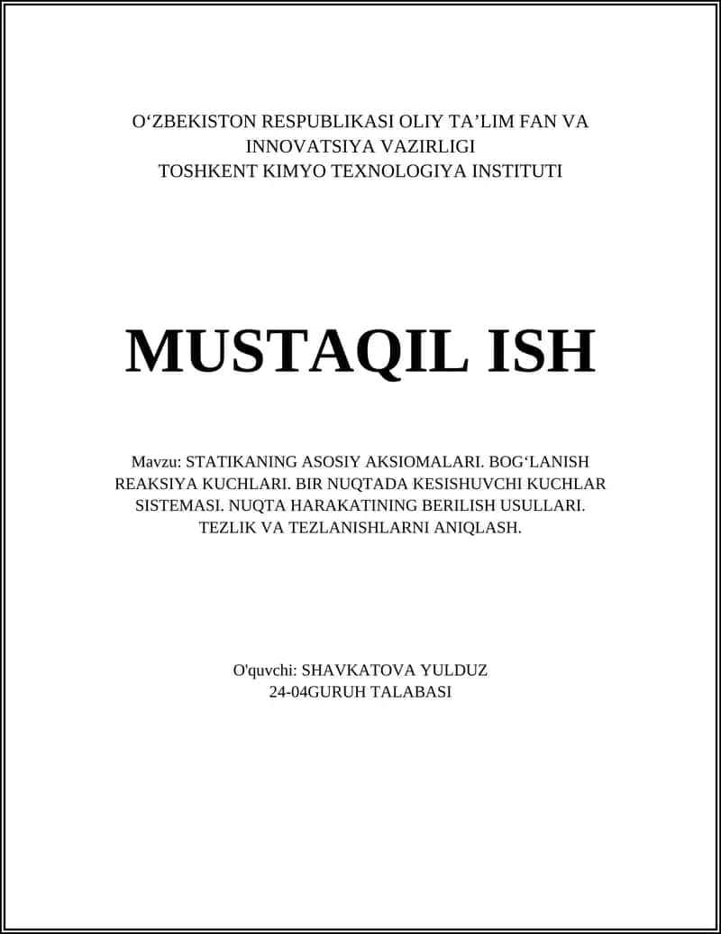 STATIKANING ASOSIY AKSIOMALARI