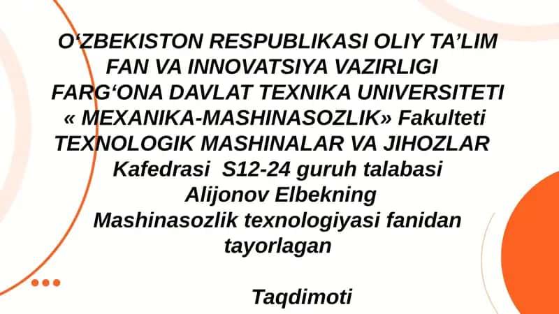 Yurish vintlarga mexanik ishlov berish texnologik jarayonlarining bosqichlari