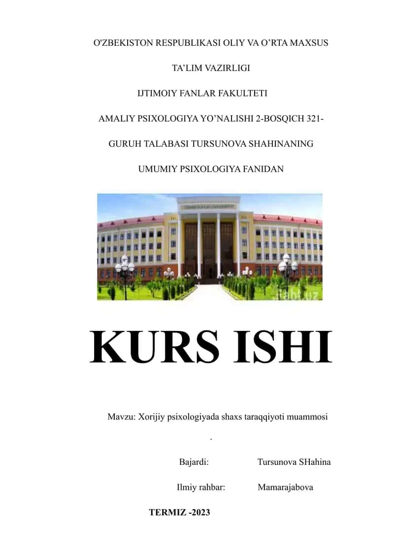 Xorijiy psixologiyada shaxs taraqqiyoti muammosi