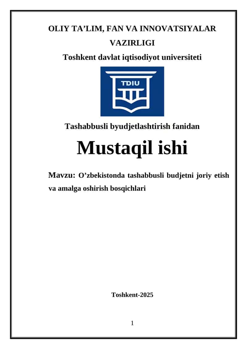 O’zbekistonda tashabbusli budjetni joriy etish va amalga oshirish bosqichlari