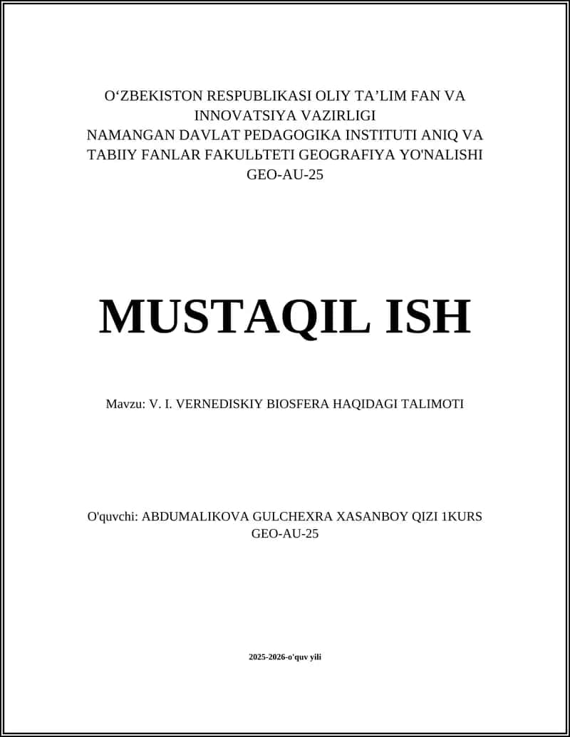 V. I. VERNEDISKIY BIOSFERA HAQIDAGI TALIMOTI