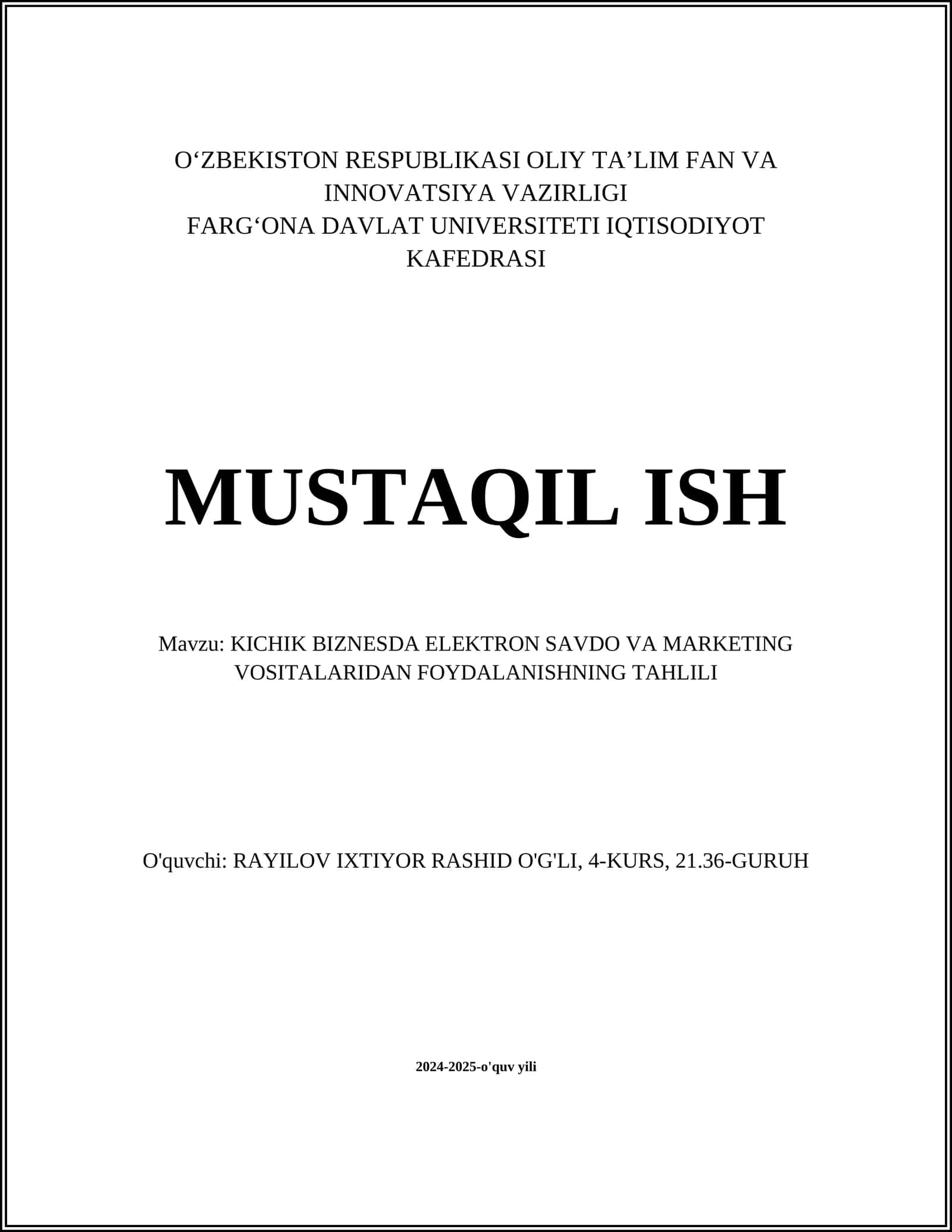 KICHIK BIZNESDA ELEKTRON SAVDO VA MARKETING VOSITALARIDAN FOYDALANISHNING TAHLILI