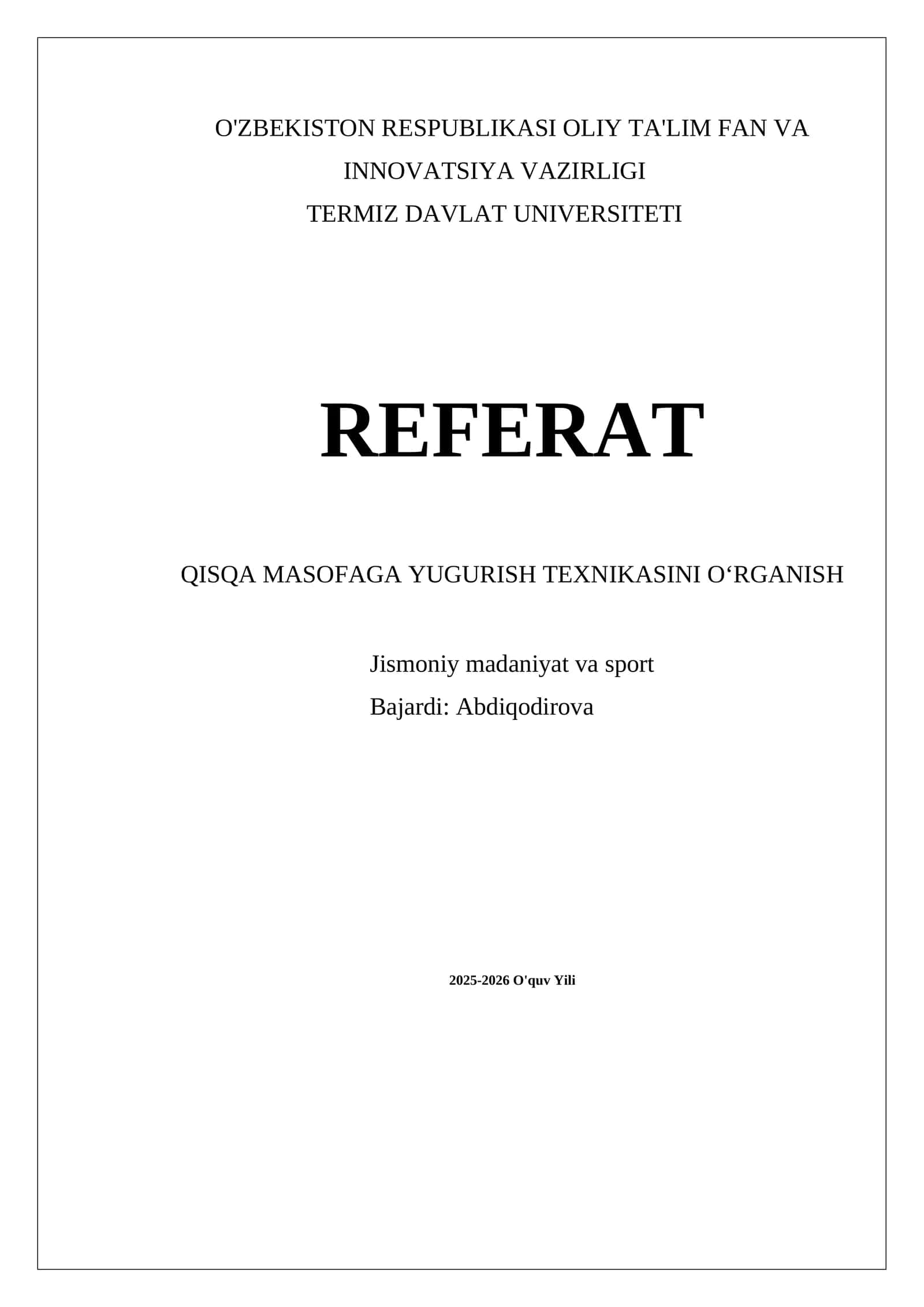 Qisqa masofaga yugurish texnikasi