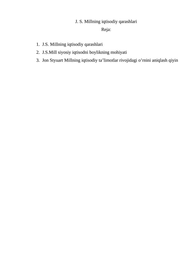 J.S. Millning iqtisodiy qarashlari