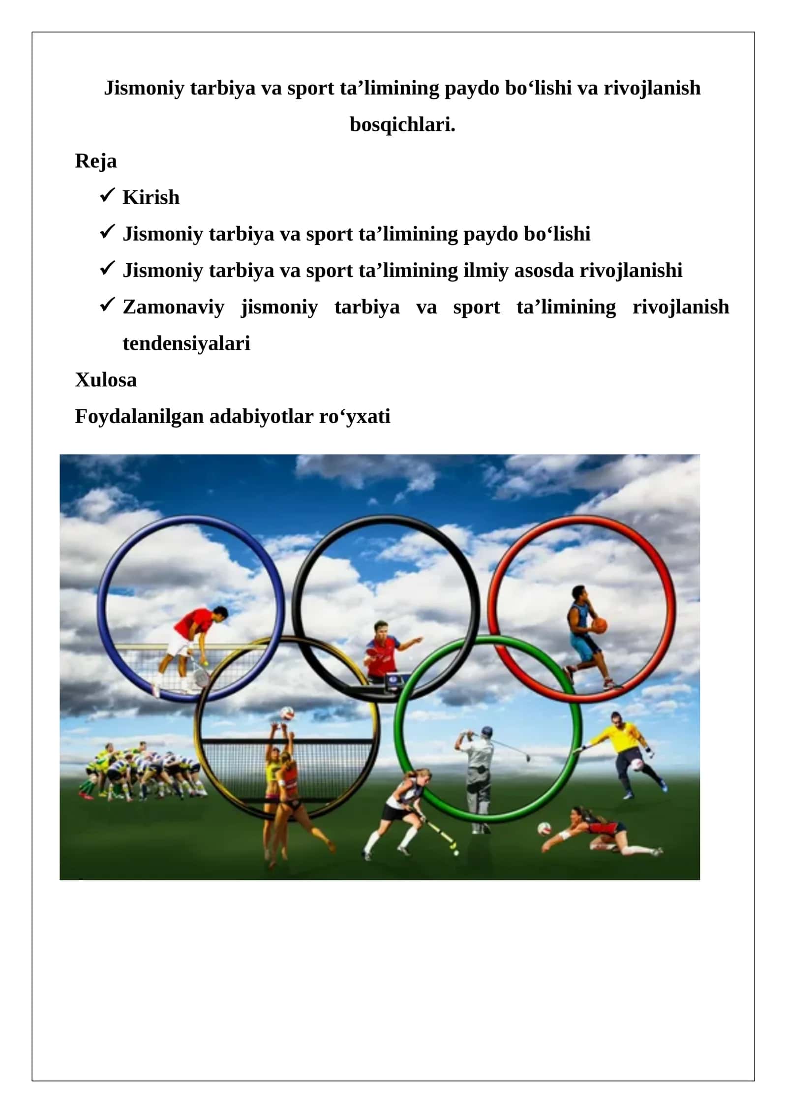 Jismoniy tarbiya va sport ta’limining paydo bo‘lishi va rivojlanish bosqichlari
