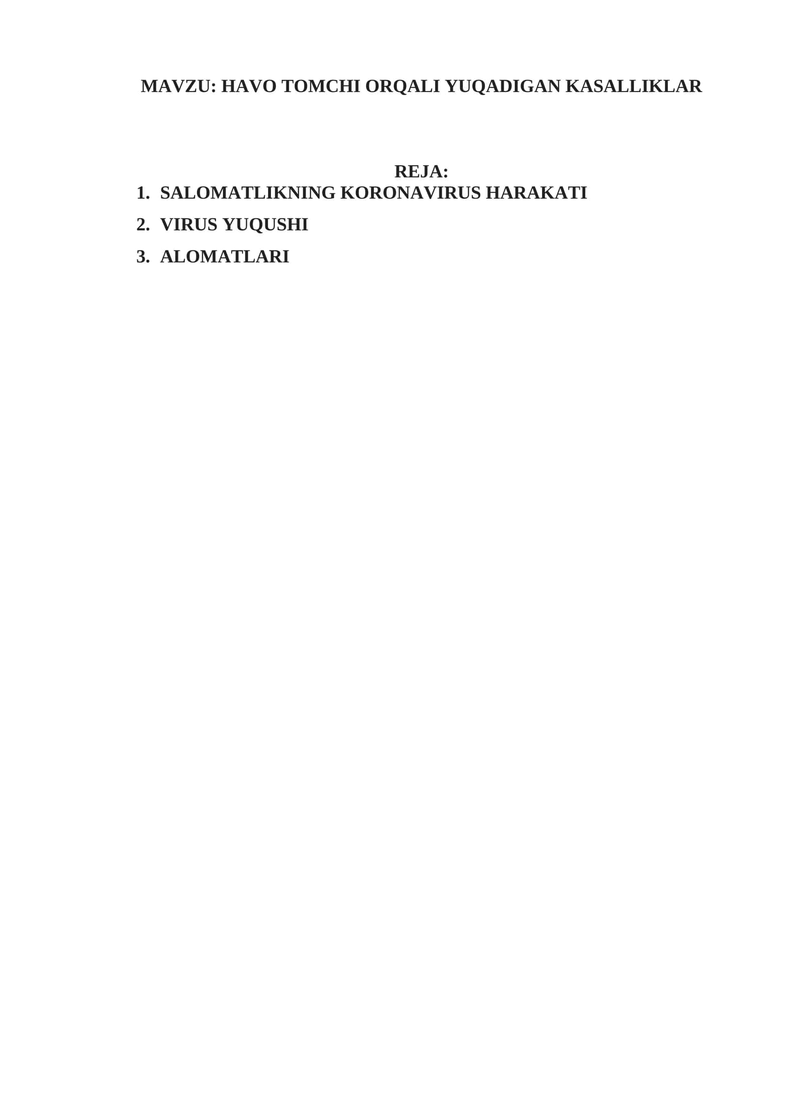HAVO TOMCHI ORQALI YUQADIGAN KASALLIKLAR
