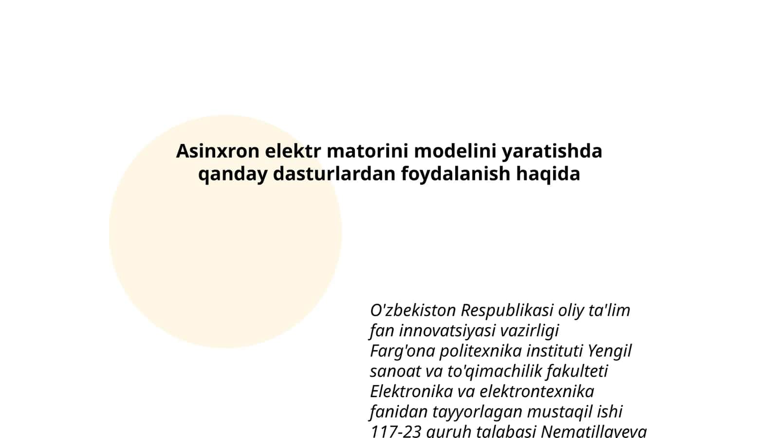 Asinxron elektr matorini modelini yaratishda qanday dasturlardan foydalanish haqida