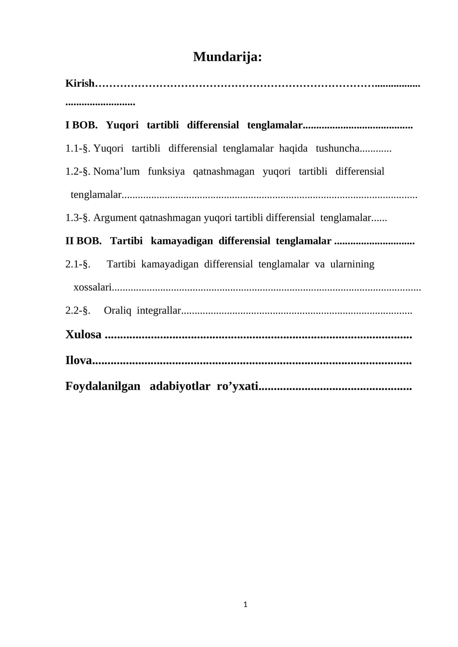 Yuqori Tartibli Differensial Tenglamalar
