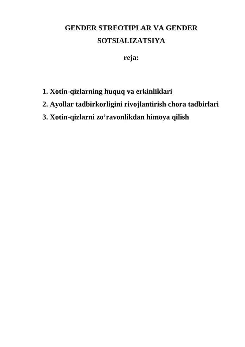 GENDER STREOTIPLAR VA GENDER SOTSIALIZATSIYA