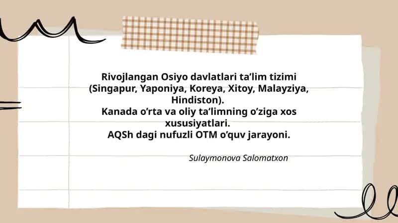 Rivojlangan Osiyo davlatlari ta’lim tizimi