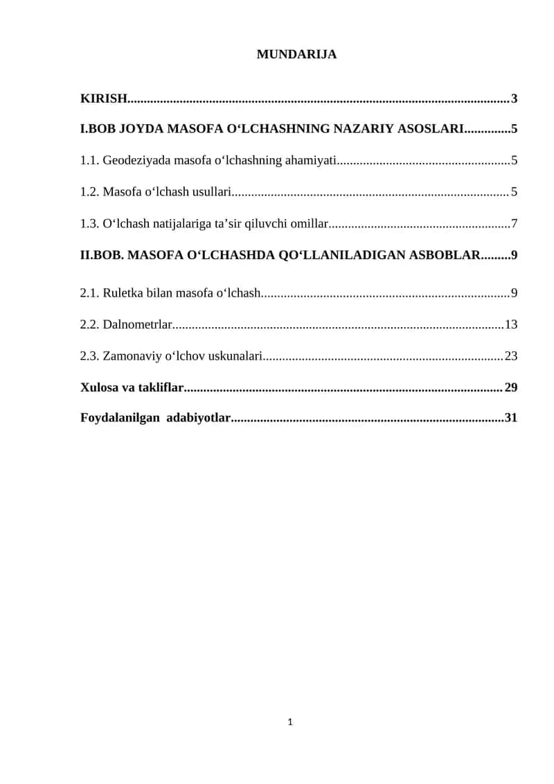Joyda Masofa O‘lchash kurs ishi