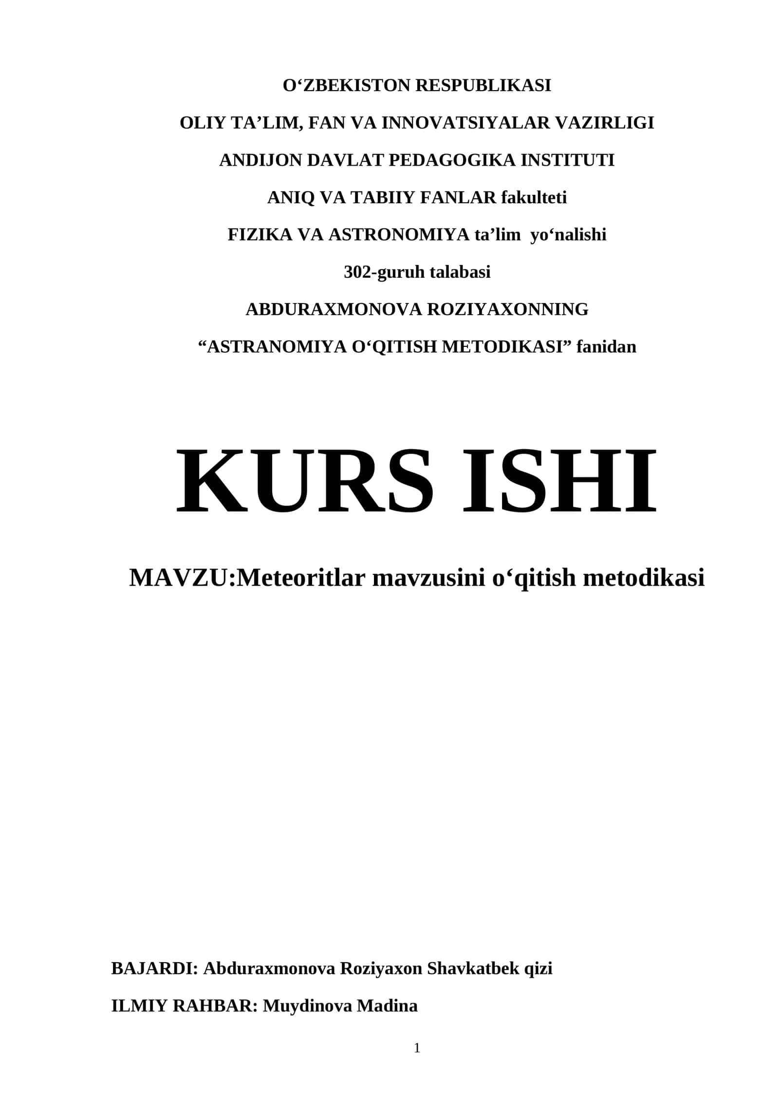 METEORITLAR MAVZUSINI O‘QITISH METODIKASI