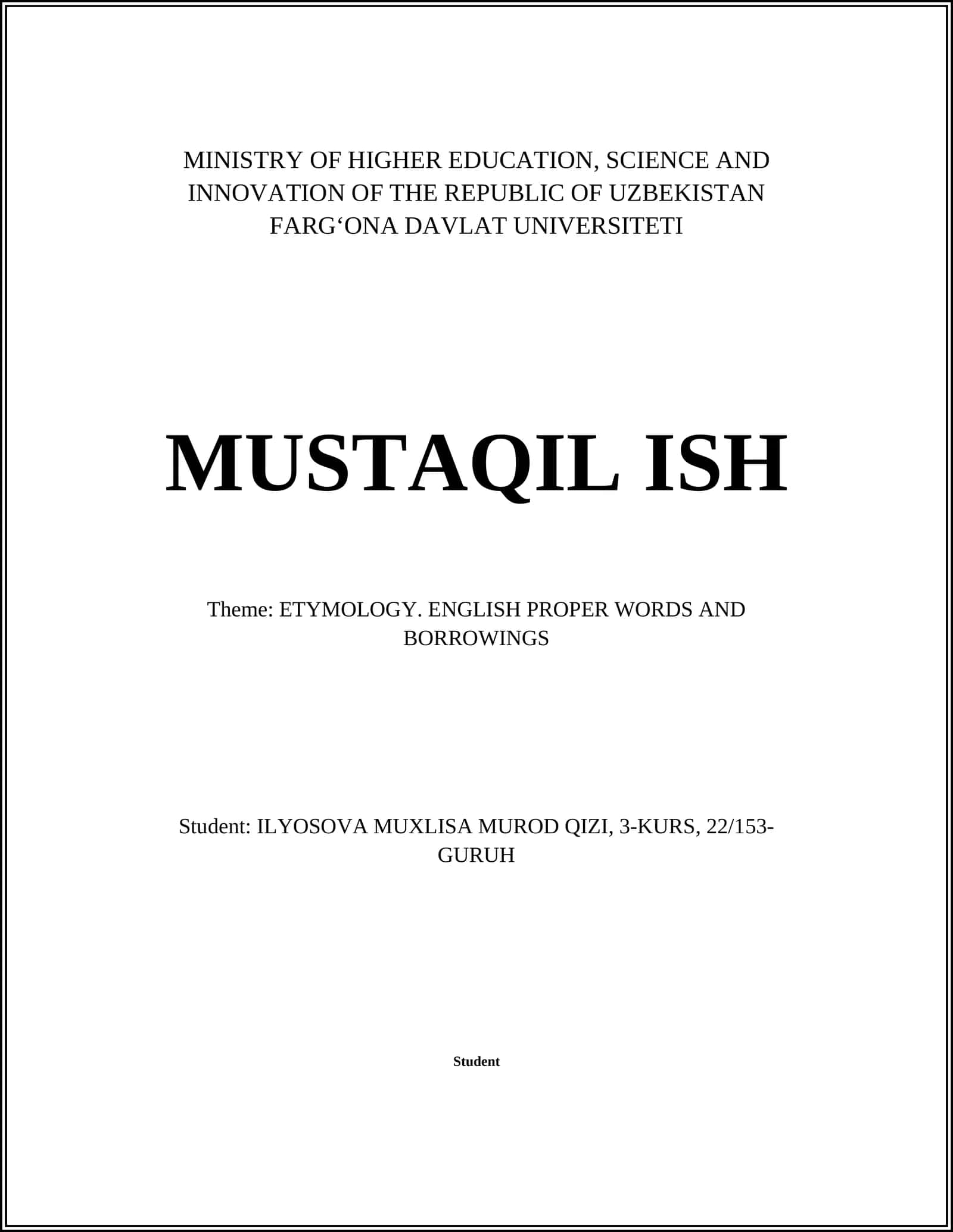 ETYMOLOGY. ENGLISH PROPER WORDS AND BORROWINGS
