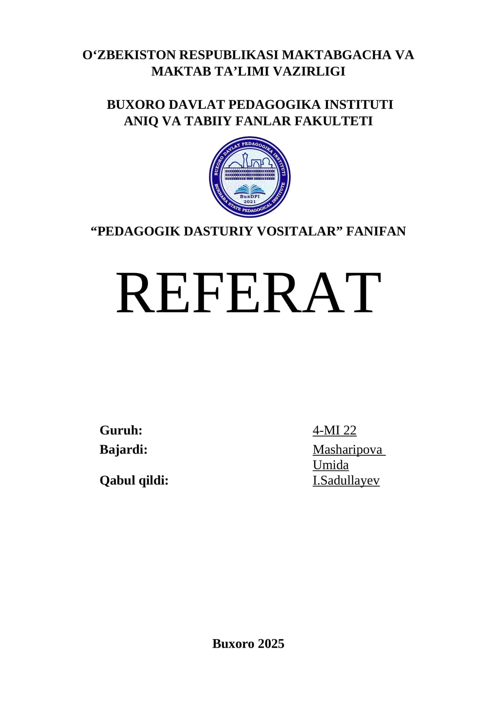 PEDAGOGIK DASTURIY VOSITALAR: TUSHUNCHA VA TASNIFI