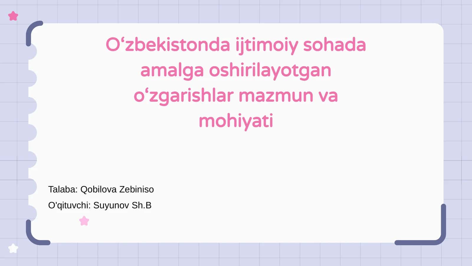 O'zbekistonda ijtimoiy sohada amalga oshirilayotgan o'zgarishlar mazmun va mohiyati