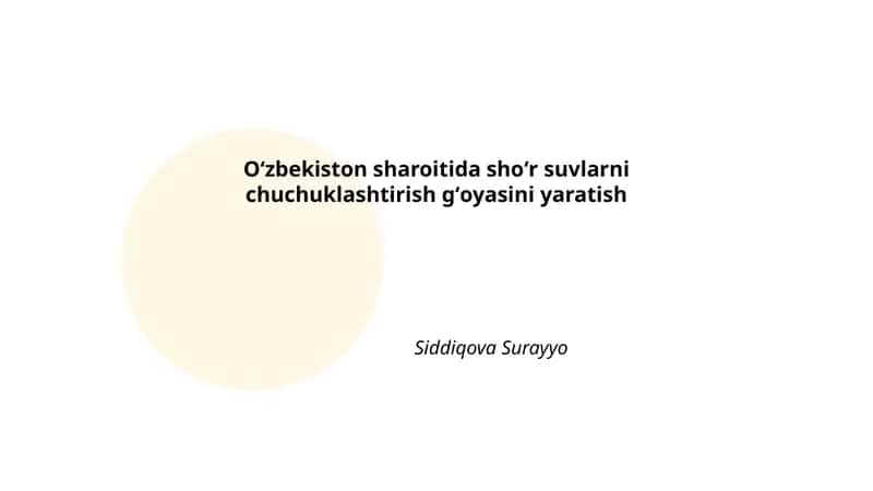 Shoʻr Suvlarini Chuchuklashtirish