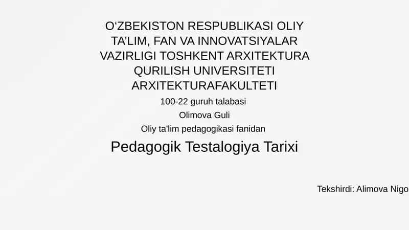 Pedagogik Testalogiya Tarixi