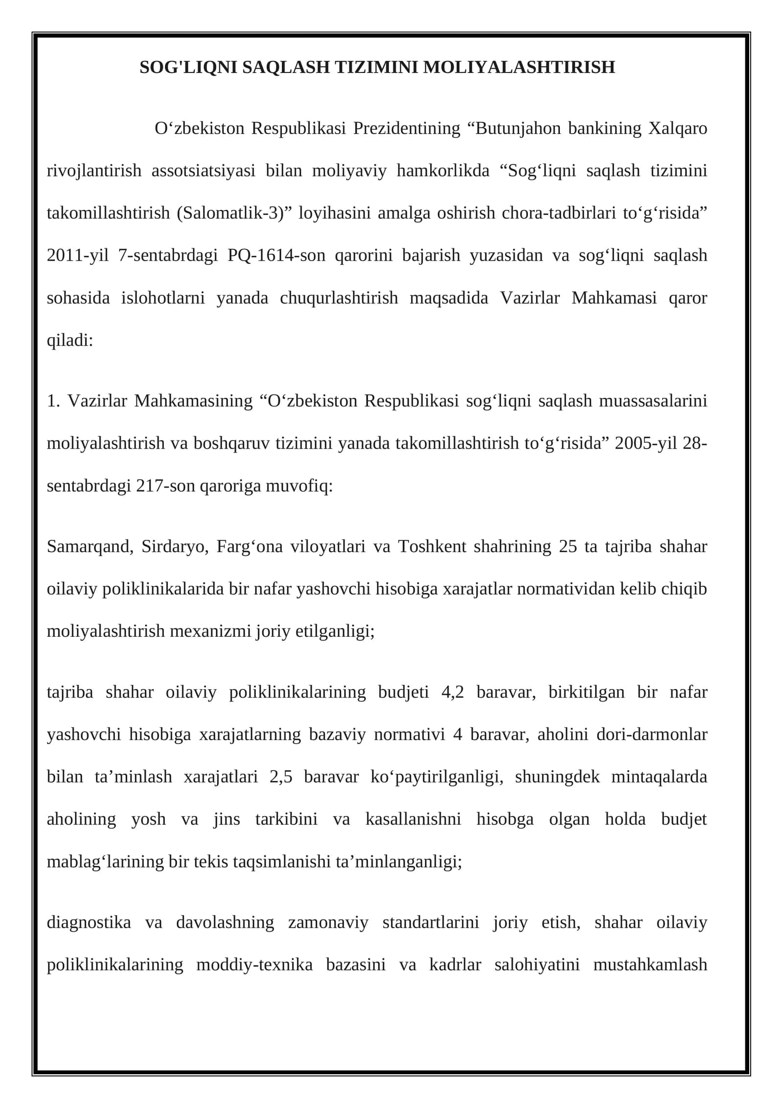 Sog'liqni saqlash tizimini moliyalashtirish
