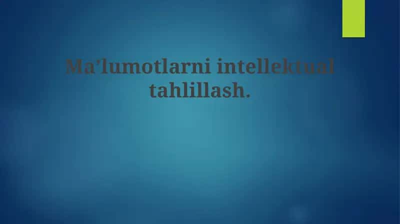 Ma'lumotlar maydoniga kirish va asosiy tushunchalar