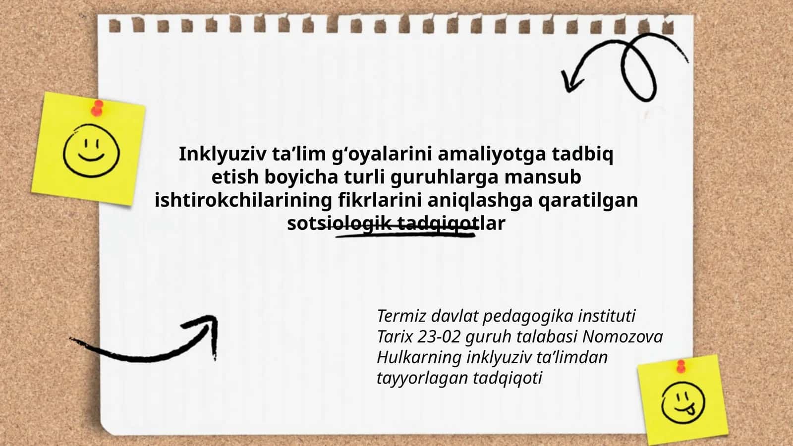 Nomozova Hulkarning inklyuziv taʼlimdan tayyorlagan tadqiqoti