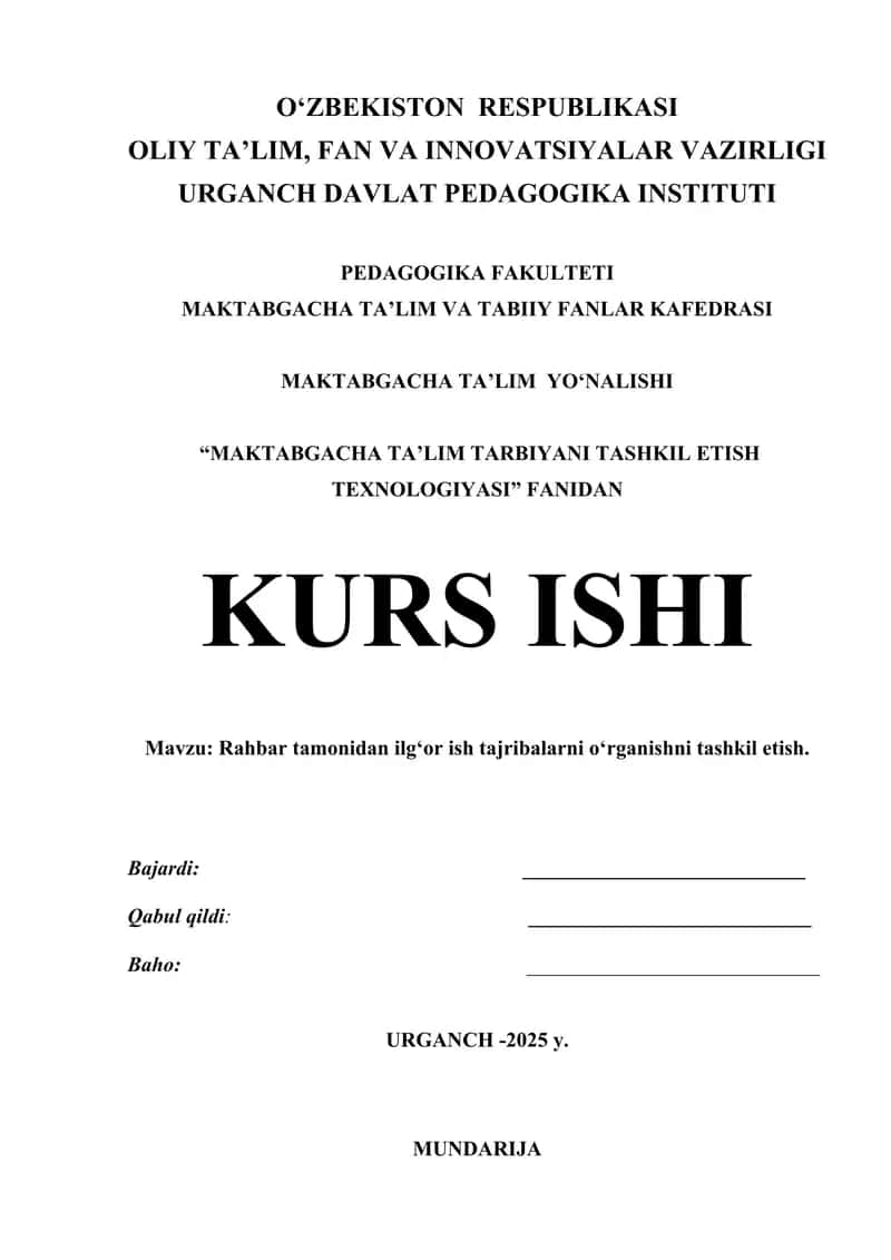 MAKTABGACHA TA’LIM TARBIYANI TASHKIL ETISH TEXNOLOGIYASI