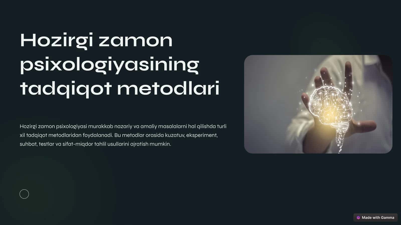 Hozirgi zamon psixologiyasining tadqiqot metodlari