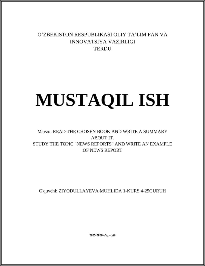 READ THE CHOSEN BOOK AND WRITE A SUMMARY ABOUT IT
