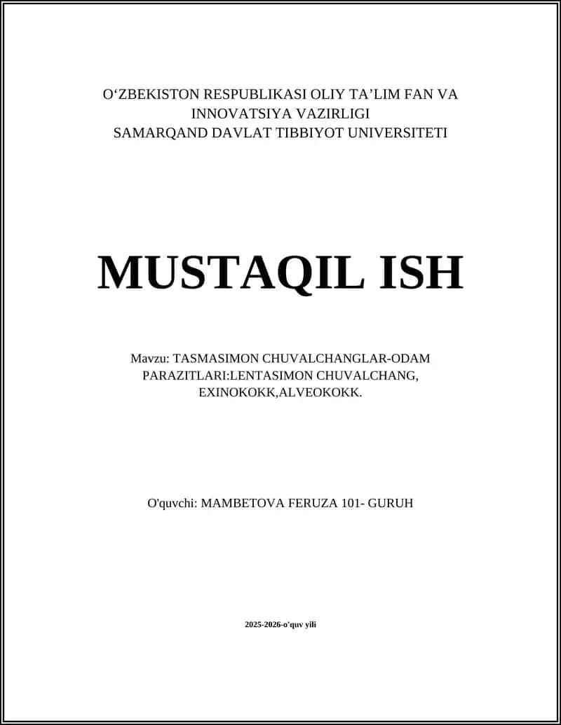 TASMASIMON CHUVALCHANGLAR-ODAM PARAZITLARI