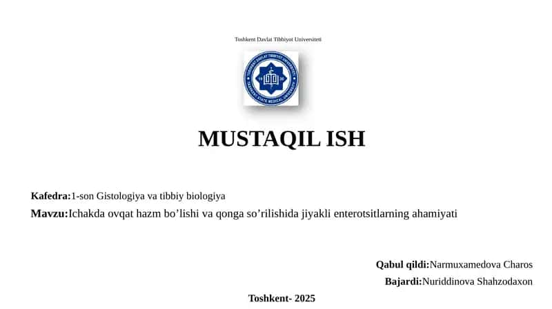 Ichakda ovqat hazm bo'lishi va qon gaz o'rilishi