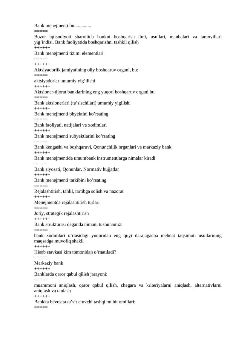 Bank menejmenti tizimi elementlari