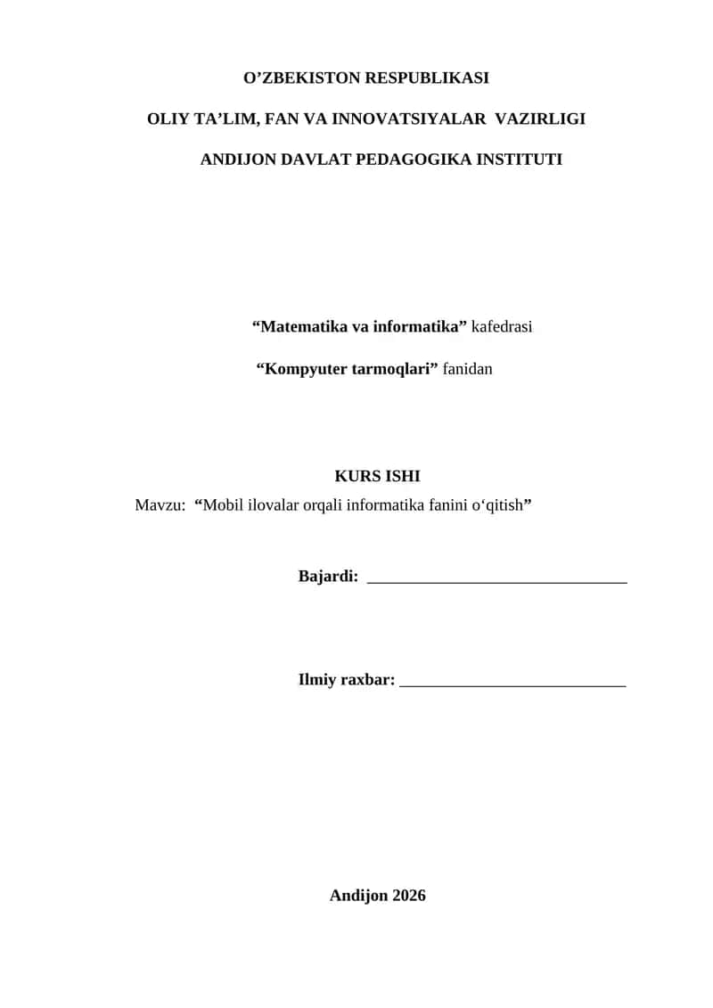 "Mobil ilovalar orqali informatika fanini o‘qitish "