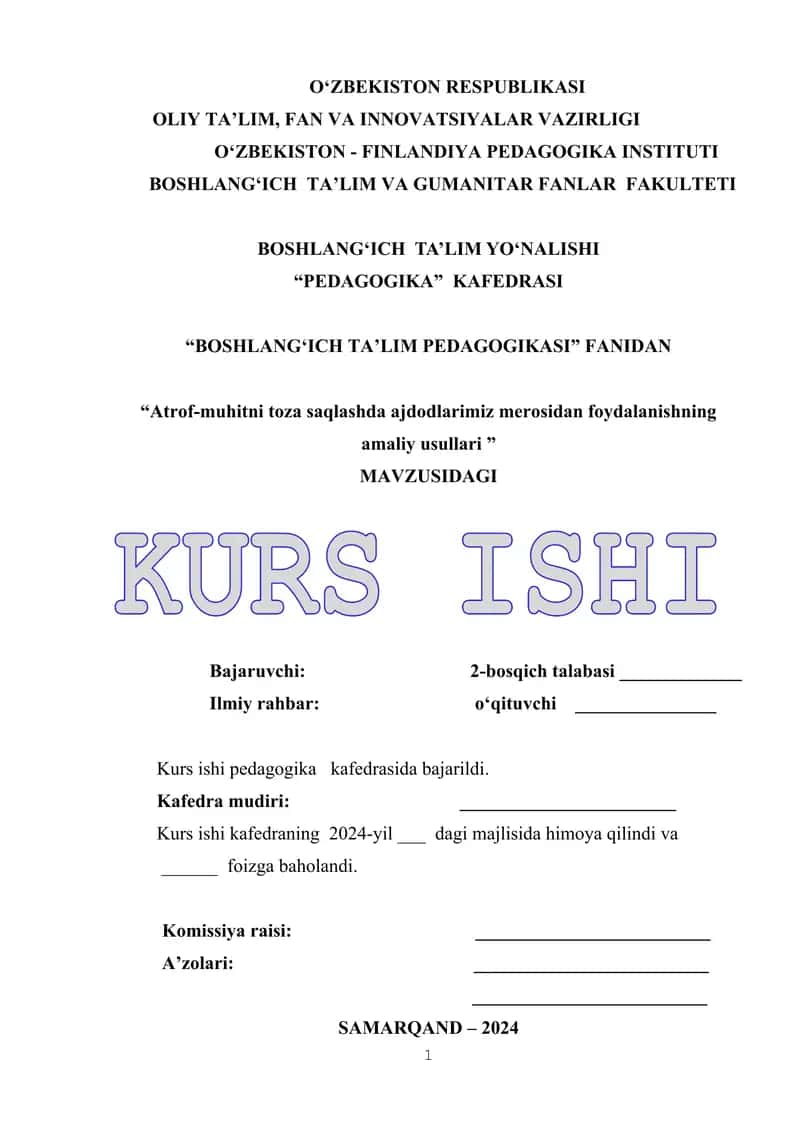 Atrof-muhitni toza saqlashda ajdodlarimiz merosidan foydalanishning amaliy usullari