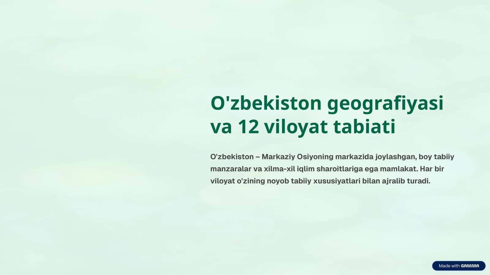 O'zbekiston geografiyasi va 12 viloyat tabiati