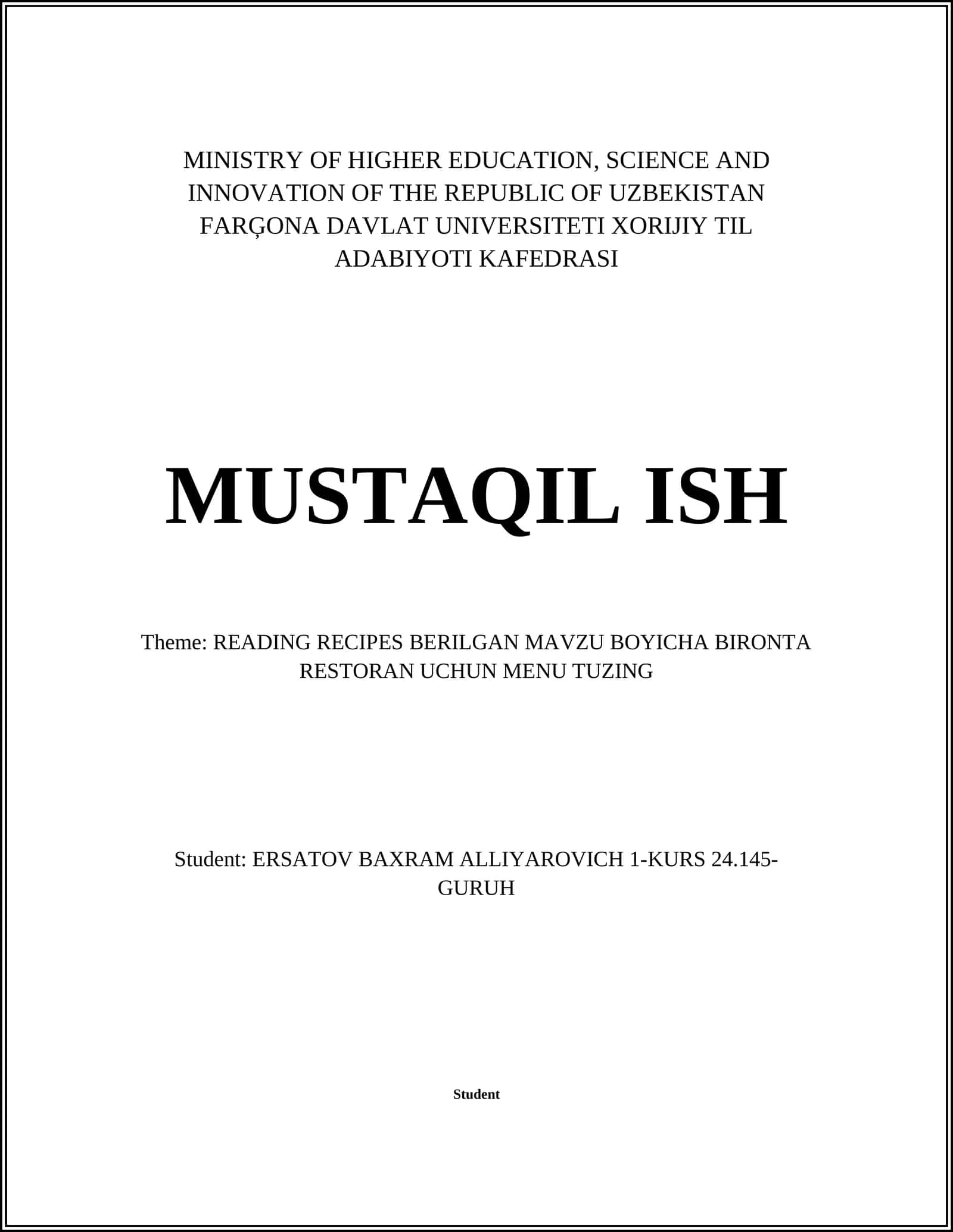 MAJMUASIZ ACHIQ DARS