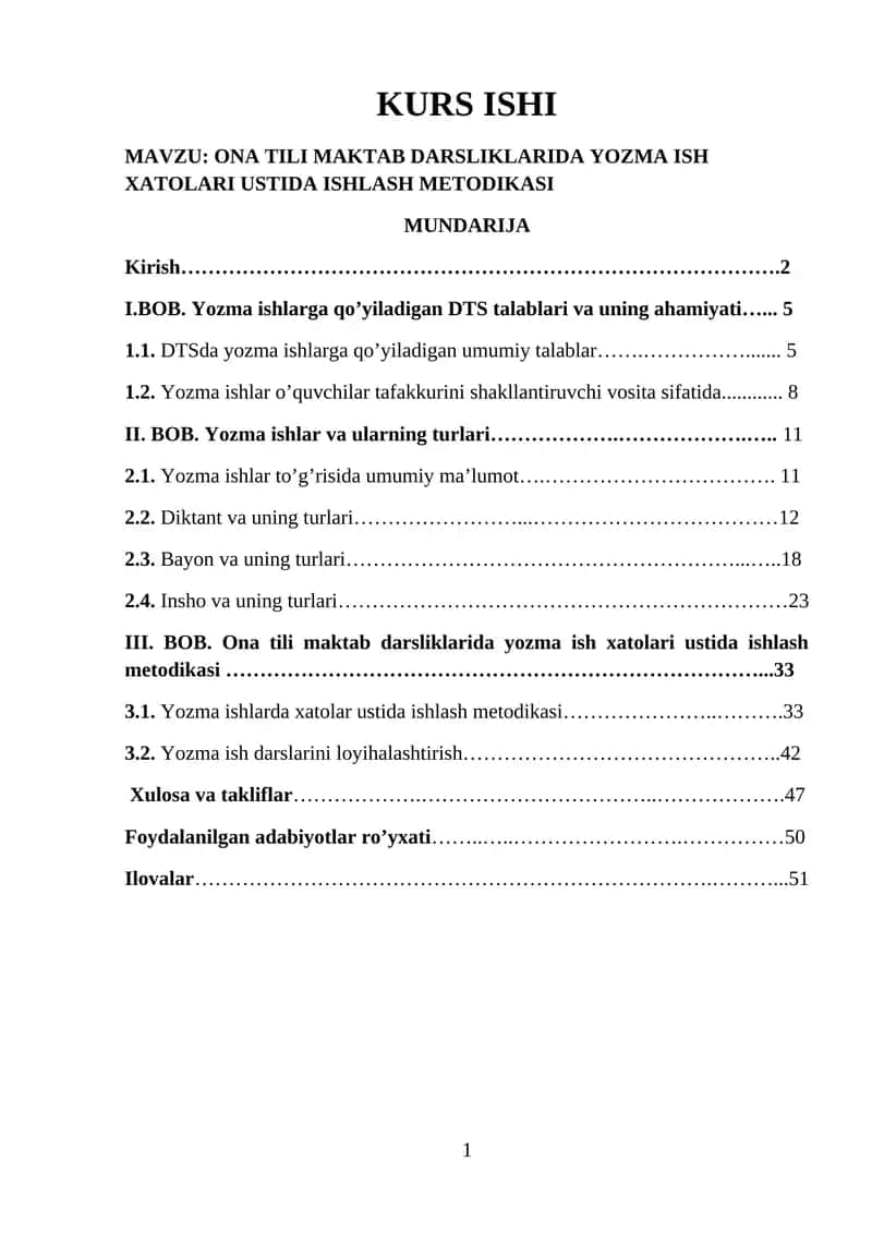 Ona Tili Maktab Darstliklarida Yozma Ish Xatolari Ustida Ishlash Metodikasi