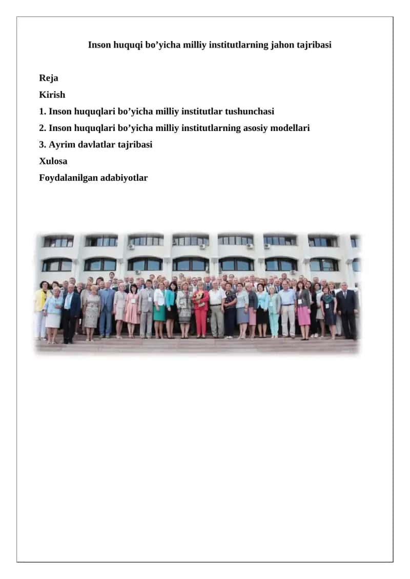 Inson huquqi bo’yicha milliy institutlarning jahon tajribasi