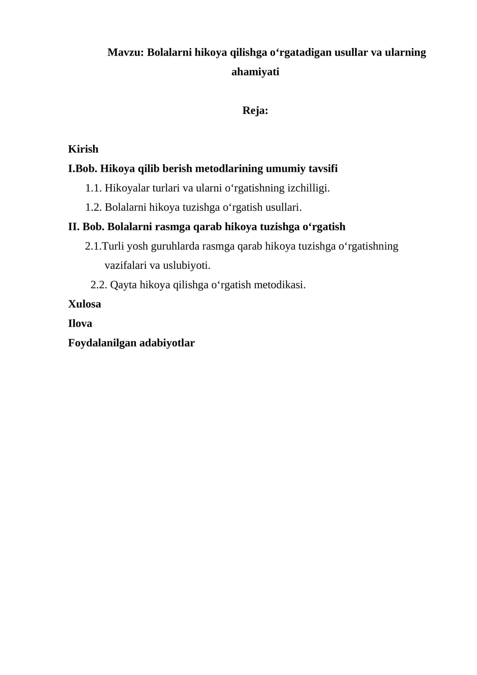 Bolalarni hikoya qilishga o‘rgatishning maqsad va vazifalari