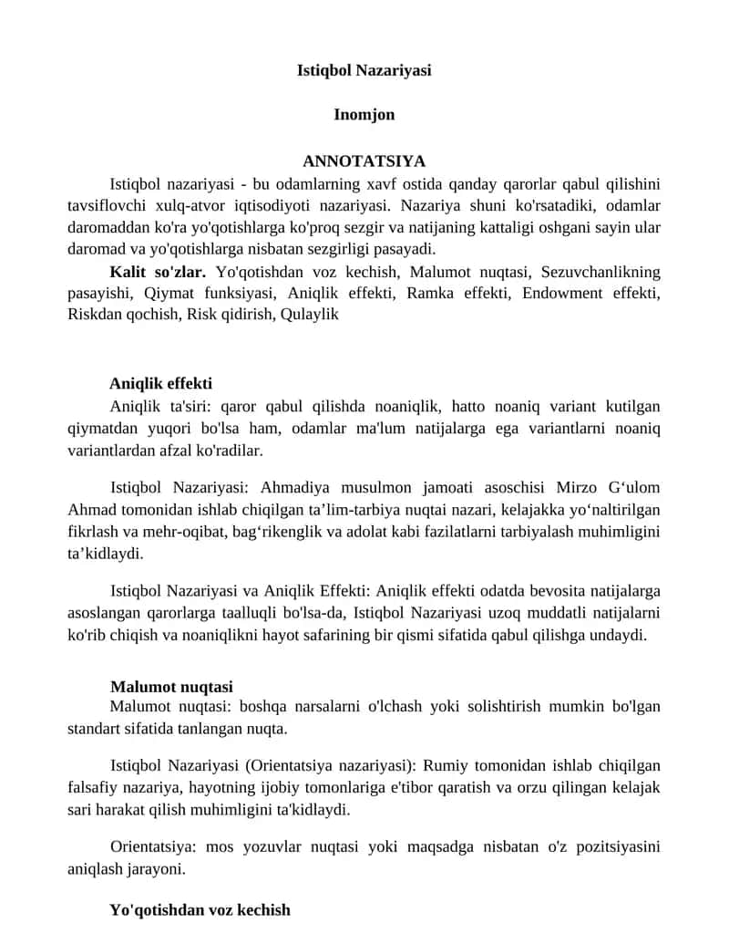 Istiqbol Nazariyasi