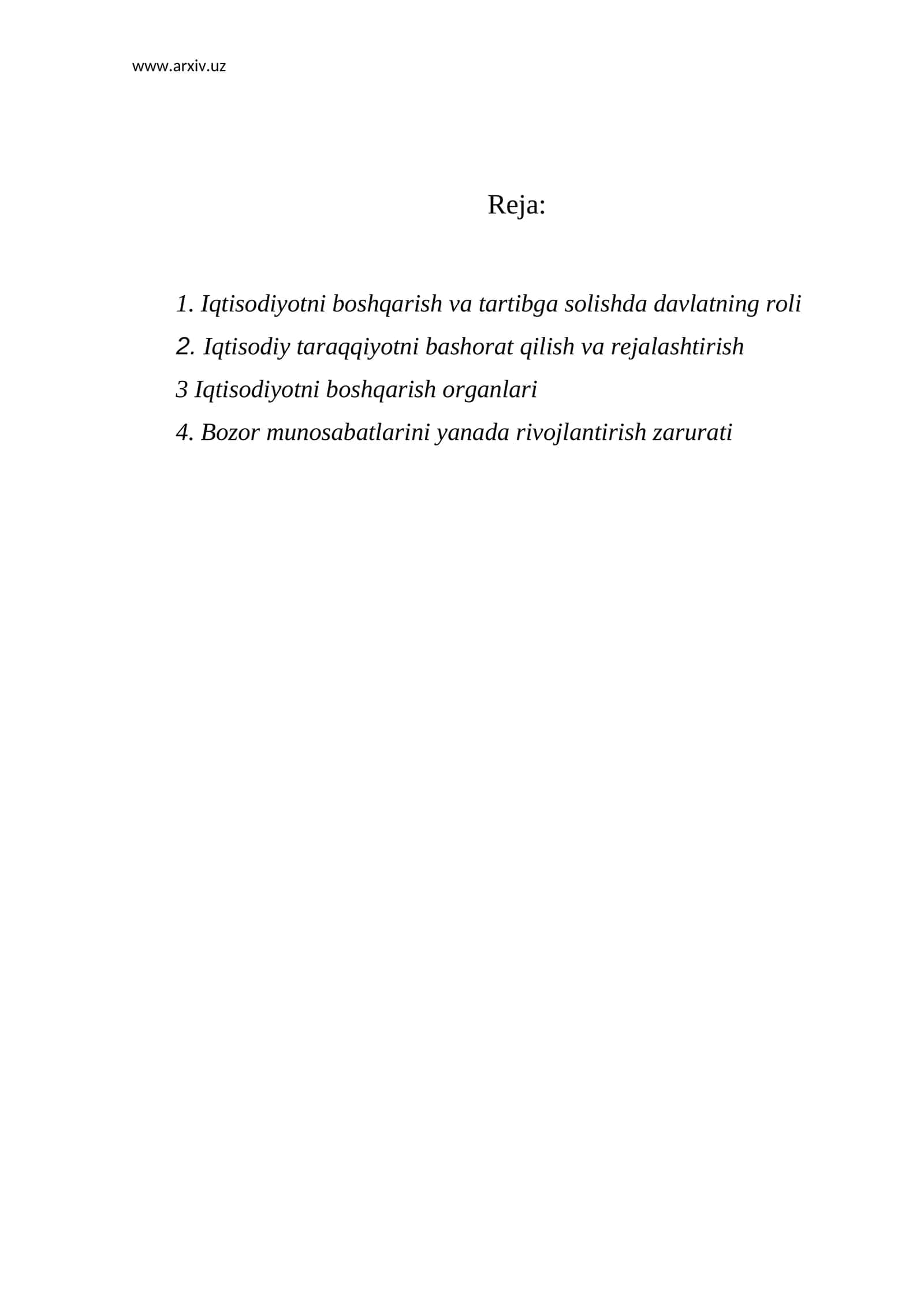 Iqtisodiyotni boshqarish va tartibga solishda davlatning roli