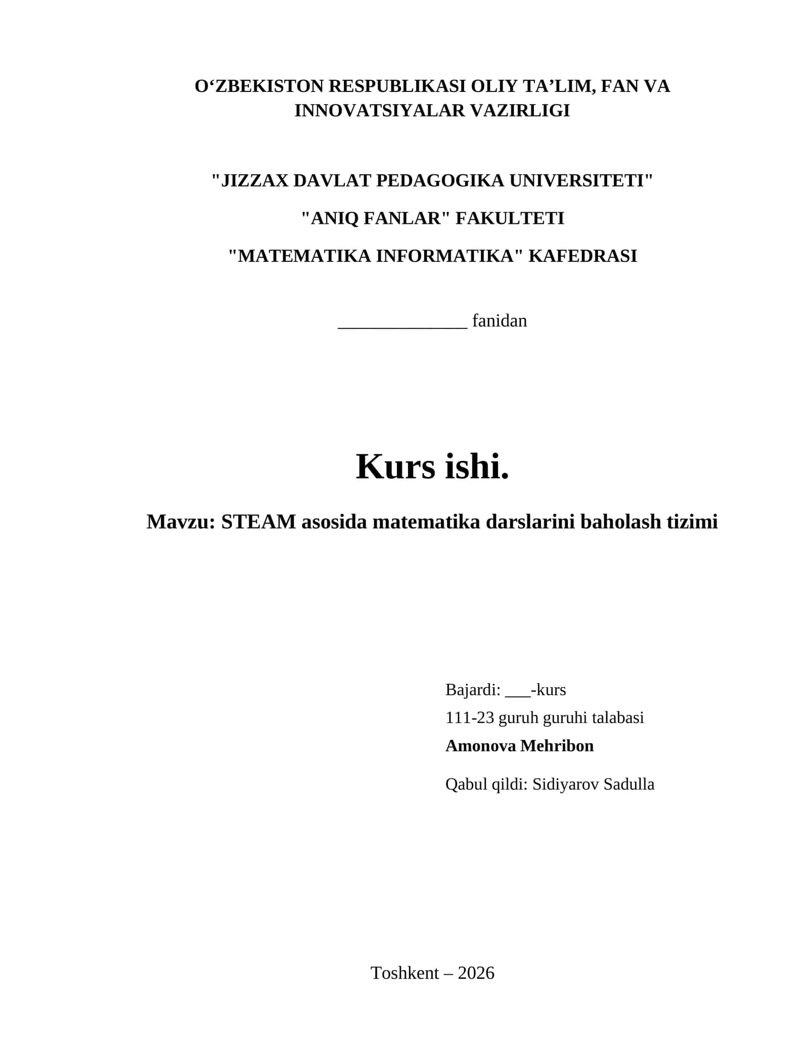STEAM asosida matematika darslarini baholash tizimi