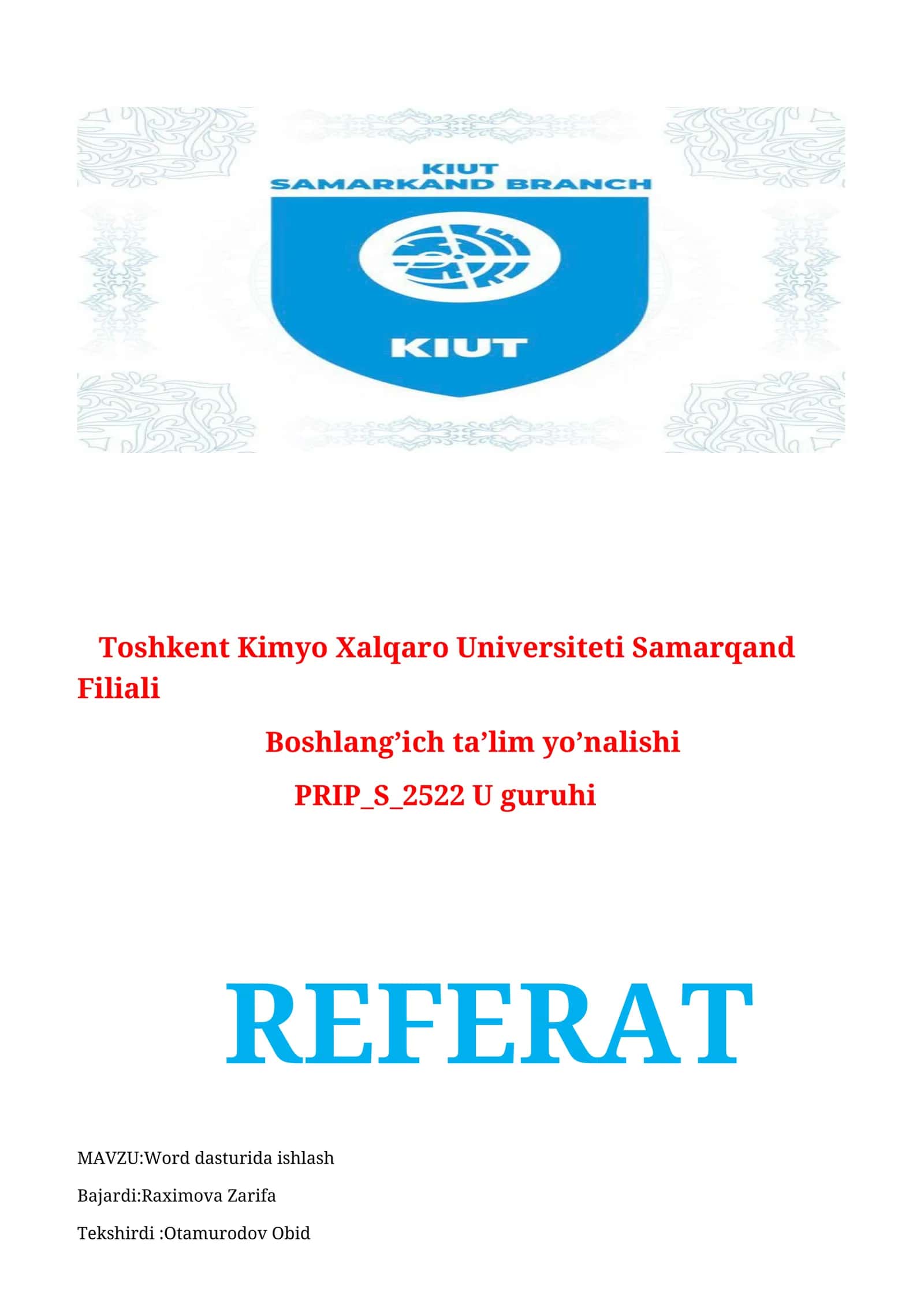 Word dasturida ishlash