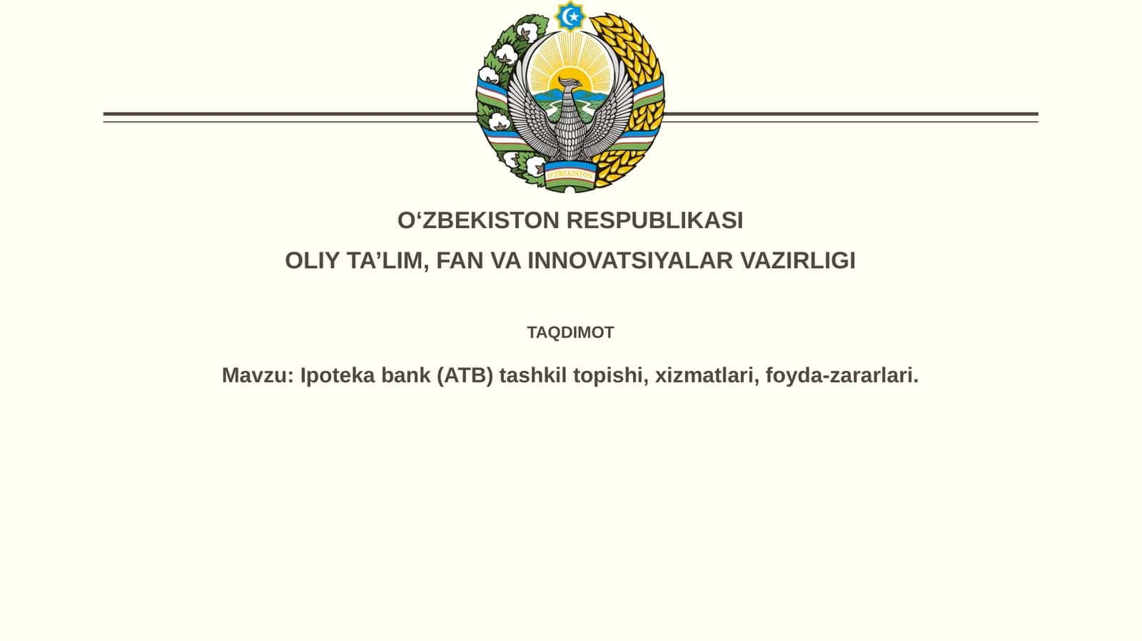 Ipotekabank (ATB) tashkiltopishi,xizmatlari,foyda-zararlari